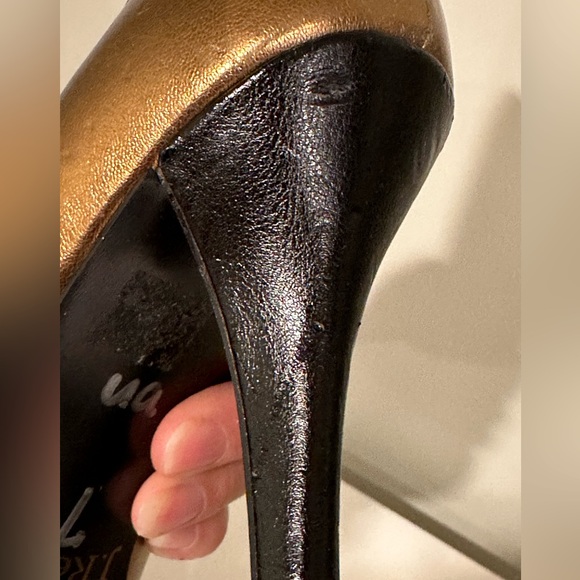 J. Renee Gold Bronze High Heel. Square Jewel Square Toe Vintage Look Sz 7. - Picture 12 of 16